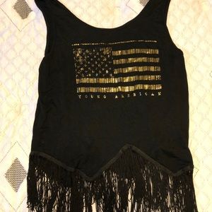 American flag tank top with fringe
